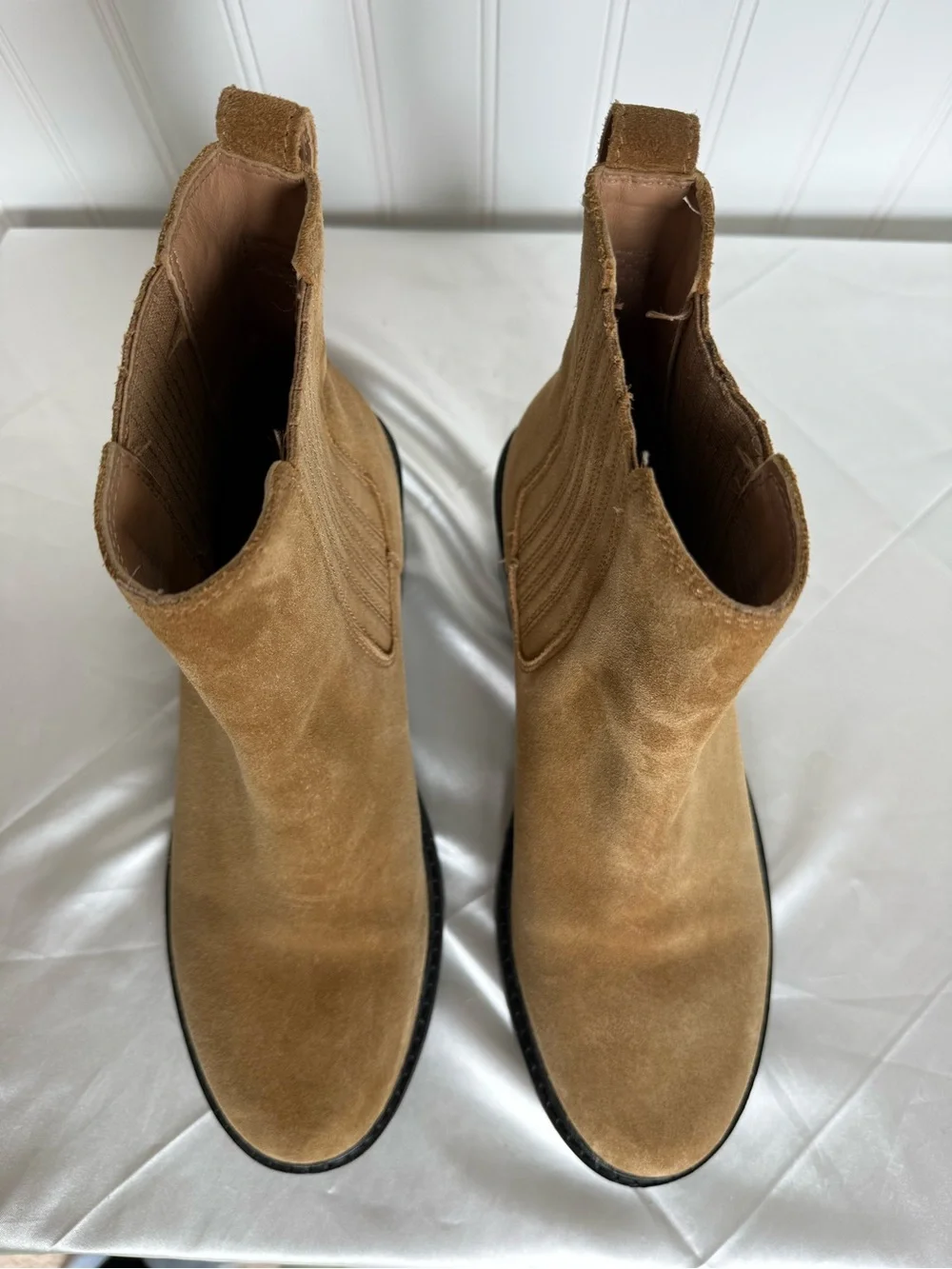 Madewell Tan Suede Lug Sole Chelsea Ankle Boots Block Heel Size 10.5